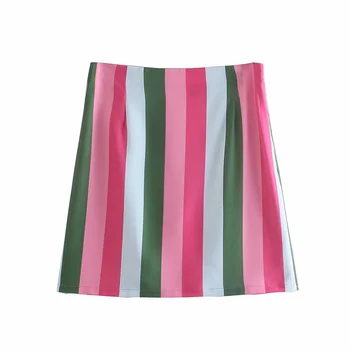 Moteris Seksuali Slim Pink Stripe Camisole Kostiumai 2021 M. Vasaros Atsitiktinis Moterų High Waisted Mini Sijonas Kostiumas Ponios Apkarpytos Paplūdimio Rinkiniai