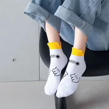 Moteriškų Medvilninių kojinių Mados Animacinių filmų Patogus minkštas Siuvinėjimo Maža Geltona Antis Siuvinėjimo Modelio kojinių Baltos Mielas Kawaii Sox