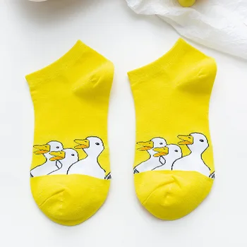 Moteriškų Medvilninių kojinių Mados Animacinių filmų Patogus minkštas Siuvinėjimo Maža Geltona Antis Siuvinėjimo Modelio kojinių Baltos Mielas Kawaii Sox