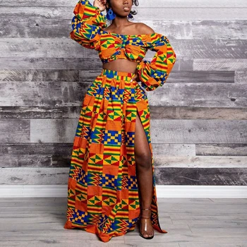Moterys Afrikos Drabužius 2 vienetų Komplektas (Viršūnės+Sijonas) Dashiki Spausdinti Afrikos Suknelės Moterims Šalis Ankara Suknelė Skraiste Africaine Femme