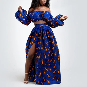 Moterys Afrikos Drabužius 2 vienetų Komplektas (Viršūnės+Sijonas) Dashiki Spausdinti Afrikos Suknelės Moterims Šalis Ankara Suknelė Skraiste Africaine Femme