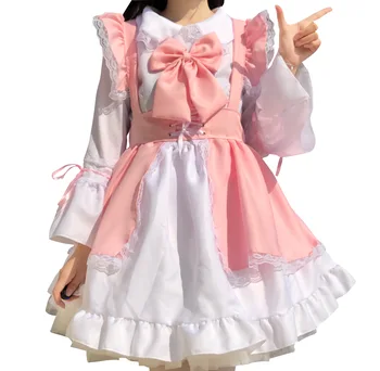 Moterys Kambarinės Apranga Unisex Pink Lolita Dress Anime Ilga Suknelė Princesė Suknelė, Prijuostė Cosplay Kostiumas