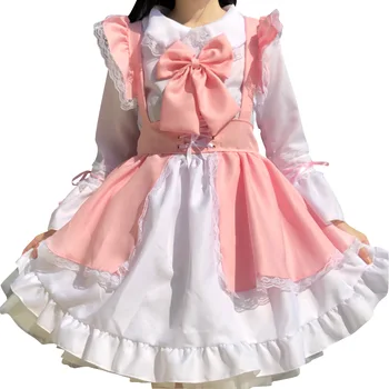 Moterys Kambarinės Apranga Unisex Pink Lolita Dress Anime Ilga Suknelė Princesė Suknelė, Prijuostė Cosplay Kostiumas