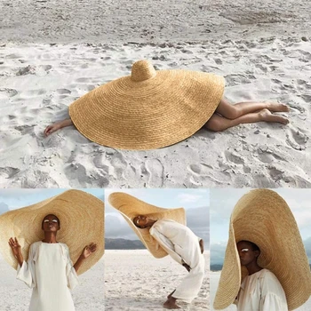Moterys Vasarą Platus Kraštų Negabaritinių Saulės Skrybėlę vientisos Spalvos UV Apsauga, Sulankstomas Saulės Floppy Didelis Šiaudų Paplūdimio Kepurė