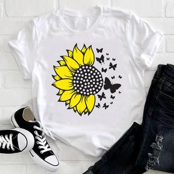 Moterų 2021 Tendencija Naują atvykimo augalų, Gėlių Žiedų Pavasario Atsitiktinis Lady Drabužius Spausdinti Marškinėlius Moterų Tee Viršuje Ponios Grafinis T-shirt