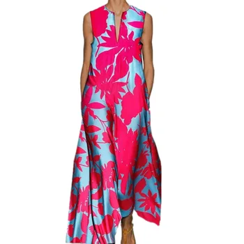 Moterų Atsitiktinis Bohemiškas Stilius Ilga Suknelė Giliai V Kaklo, Rankovių Spausdinti Gėlių Slim Prarasti Juosmens Atostogų Paplūdimyje Vestidos Vasaros 2021