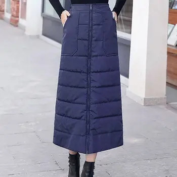 Moterų Aukšto Juosmens Rudens-Žiemos Mados Saia Atsitiktinis Palaidų Paminkštintas Dygsniuotas Zip Iki Midi-Line Sijonai Moterų Blyksnius Sūpynės Streetwear