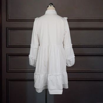 Moterų Balti Marškinėliai Suknelė Prarasti Elegantiškas Pynimas Puikus Mygtuką Aukštyn Ilgai Žibintų Rankovėmis Negabaritinių Moterų Vasarą, Pavasarį, Chalatai Vestidos
