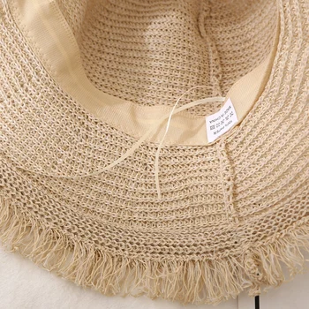 Moterų Big Kraštų plaukų krašto kvėpuojantis šiaudų skrybėlę vasarą, skėtį nuo saulės, saulės žvejo skrybėlę Paplūdimio Skrybėlę