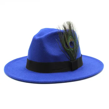 Moterų bžūp Vyrų fedoras pavasario skrybėlės moterims žiemos mados 2021new šukuosena Džiazo skrybėlę vyrų Imitacija Vilnonių plunksna