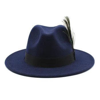 Moterų bžūp Vyrų fedoras pavasario skrybėlės moterims žiemos mados 2021new šukuosena Džiazo skrybėlę vyrų Imitacija Vilnonių plunksna