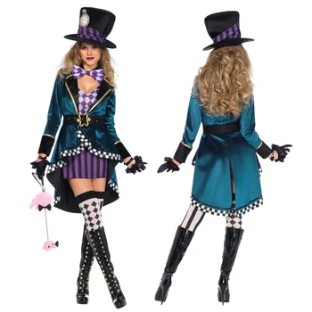 Moterų Cosplay Kostiumų Mad Hatter Suaugusiųjų Apranga Fancy Dress Plius Dydis Helovinas Šalis Karnavaliniai Kostiumai Ragana