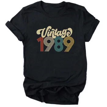 Moterų Derliaus 1989 Gimtadienio Dovana Įgulos Kaklo Estetinis Minkštos Madinga Tee Hipster Trumpomis Rankovėmis Vasarą Viršuje Streetwear T-Shirt