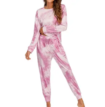 Moterų Drabužiai Sleepwear Kaklaraištis dažų Pižama Nustatyti Spausdinami O kaklo, ilgomis Rankovėmis Viršuje Kelnės Atsitiktinis SuitsHome Drabužiai Moterims Pijamas