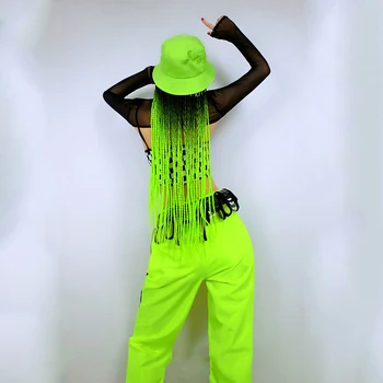 Moterų Gogo Šokėja Kostiumai Seksualus Džiazo Drabužių Fluorescencinė Žalia Hip-Hop Kelnes Baras DJ Ds Performance Komplektus Etape Dėvėti DNV14674
