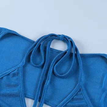 Moterų Ilgas Rankovėmis marškinėliai&Vest 2VNT vientisos Spalvos Gatvės Stilingi Drabužiai Išpjovą Slim Seksualus Apynasrio Camisoles Mados Kostiumas Juodas) Blue (mėlynas