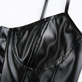 Moterų Korsetas, Sexy Black PU Odos Bustier Pasėlių Viršų Mados Lady Rankovių Dirželis Camis Clubwear Vasaros Low-cut Slim Camis