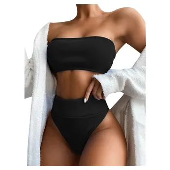 Moterų mados vientisos spalvos vamzdelio viršų seksualus strappy bikini maudymosi kostiumėlį 2021 Thong Brazilijos Bikini Maudymosi Kostiumą Plaukti Dėvėti N50