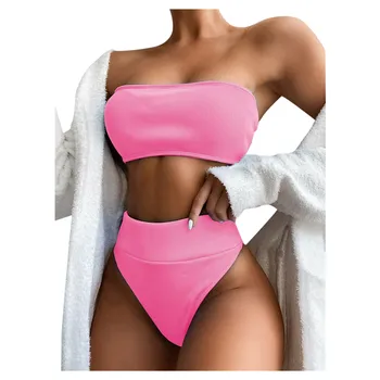 Moterų mados vientisos spalvos vamzdelio viršų seksualus strappy bikini maudymosi kostiumėlį 2021 Thong Brazilijos Bikini Maudymosi Kostiumą Plaukti Dėvėti N50