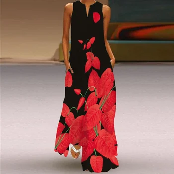 Moterų Maxi Suknelė Vasaros Derliaus Gėlių 3D Atspausdintas Paplūdimio Ilga Suknelė Elegantiškas Plius Dydis Moterų Šalis Suknelė Sundress Vestidos