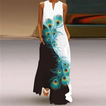 Moterų Maxi Suknelė Vasaros Derliaus Gėlių 3D Atspausdintas Paplūdimio Ilga Suknelė Elegantiškas Plius Dydis Moterų Šalis Suknelė Sundress Vestidos