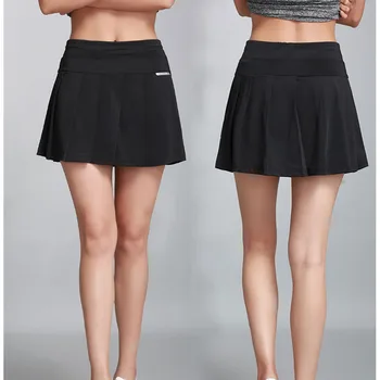 Moterų, Mergaičių Teniso Sijonas Trumpą Suknelę Joga Veikia Sporto Sijonas Klostuotas Skort Su Apatinės Kelnės Stabdžių Poveikio Juoda Badmintono Sijonai