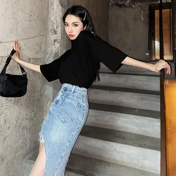 Moterų Nesimetriškas Sijonai Dizaineris Slim Sėdmenų Džinsinio Derliaus Korėjos Stiliaus Madinga Paauglių Streetwear Moterys Aukšto Juosmens Naujas