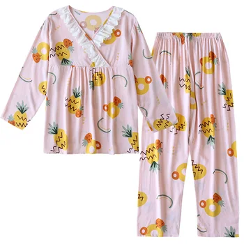 Moterų pižama 2021 naujas medvilnės, šilko pavasarį ir rudenį ilgomis rankovėmis medvilnės, šilko kombinezonas vasaros didelio dydžio namų drabužių mielas