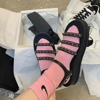 Moterų sandalai 2021 naujas metalo grandinės sandalas su peep-toe platforma vasaros paplūdimio batai moterims, moteriški bateliai