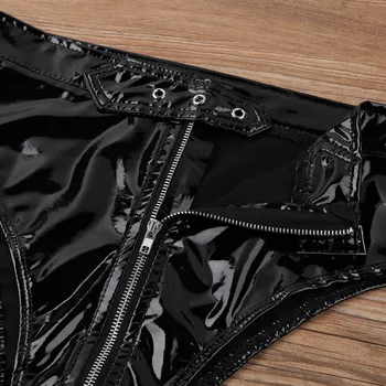 Moterų Sexy Lingerie Kelnaitės Didelės Supjaustyti Užtrauktuku, su Diržu, apatinės Kelnės Apatiniai Kelnės Femme Kūno Latekso bikini Kelnaitės Clubwear