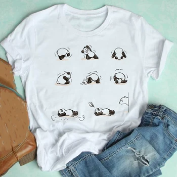 Moterų trumpomis Rankovėmis Animacinių filmų Panda Veido Pavasario Vasaros Atsitiktinis Mujer Camisetas Drabužius Spausdinti Marškinėlius Moterų Tee Viršuje Grafinis T-shirt