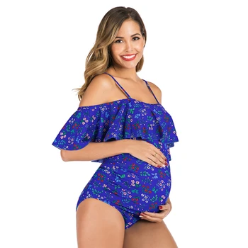 Motinystės Drabužiai 2020 Metų Vasaros Seksualus Vienas Gabalas Tankinis Mėlynos Gėlės Vonia Kostiumas Nėštumą Moterų Paplūdimio Push Up Maudymosi Kostiumėlį Biquinis