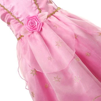 MUABABY Mergaitės 2-8T Miegančioji Gražuolė Cosplay Vasaros Suknelė Rožinės spalvos Elegantiškas Princesė Kostiumai Vaikams Aukso Spausdinimo Helovinas Kostiumai Šalis