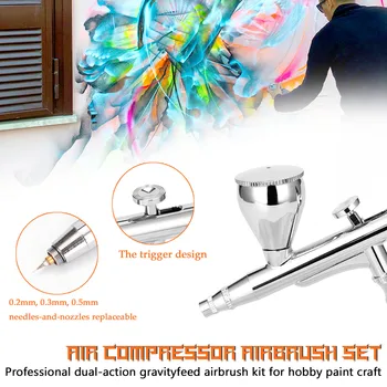 Multi-purpose 0,3 mm Airbrush Professional Purkštuvas Ne naftos Tipas 30PSI Oro Kompresorius Nustatyti Modelio Priėmimo Menas Tapyba