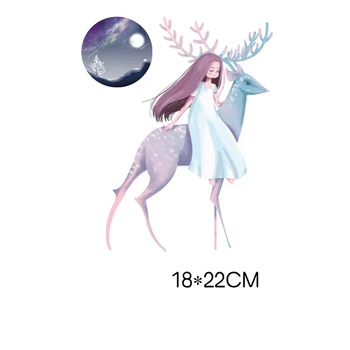 Mėnulis mergina elnias pleistras drabužių etiketės ant drabužių Geležies perdavimo drabužių geležies šilumos šilumos perdavimo vinyl aplikacijos