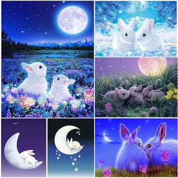 Mėnulis white rabbit Diamond Tapybos gyvūnų Turo Visiškai Gręžimo 5D Nouveaute 