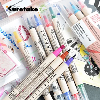 Nauja Japonų Zig KURETAKE MS-3400 Dukart vadovavo Žymeklis Meno Žodį Vertus Pen Meno Anime Akvarelė Pen Nustatyti, 48 Spalvos Pasirinktinai