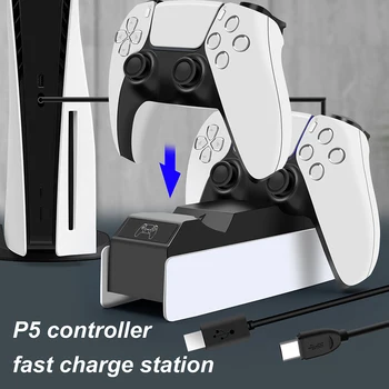 Nauja PS5 Žaidimų Valdiklis Dual Įkroviklis Stotis Sony Playstation 5 PS5 Wireless Gamepad Įkrovimo Dokas Maitinimo Adapteris Lopšys