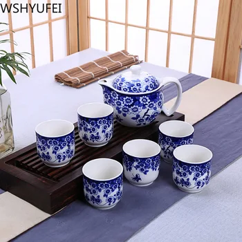 Nauja stiliaus Mėlynos ir baltos spalvos porceliano arbatos rinkinys Anti-plikymo šilumos Arbatos rinkinys arbatos rinkinys, arbatinukas Office buitinių geriamojo indai WSHYUFEI