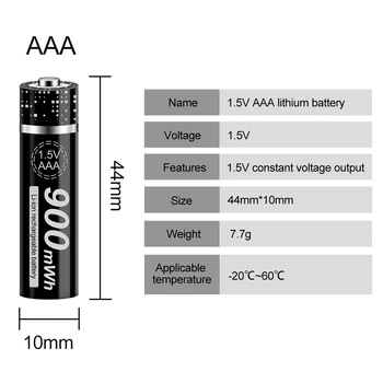 Naujas 1,5 V AAA tipo Akumuliatorius 900mWh 1,5 V Li-ion Ličio Liion Li jonų 3A aaa tipo Baterijas Žaislas Automobilis Kamera, Žibintuvėlis