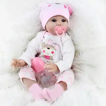 NAUJAS 55CM Lėlės Reborn Lėles Vaikams, Žaislai, Vaikiška Tikroviška viso Kūno Silikono Cute Rožinė Mergaitė Baby Doll su Drabužiais
