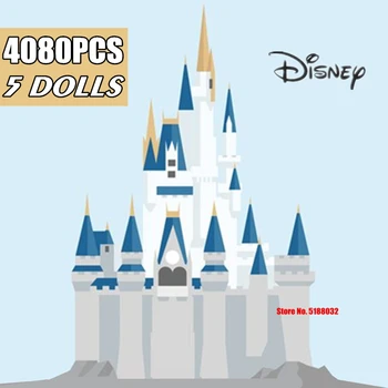 Naujas Disney 4080PCS 5 Lėlės Princesės Pilis Miestas Draugų Namuose, Idėja 16008 71040 Mickey Kūrimo Bloką Plytų Vaikas Žaislą Dovanų