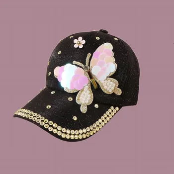 Naujas Mados Beisbolo kepuraitę nuo saulės skrybėlę moterų skrybėlės Blizgučiais Drugelis hip-hop reguliuojamas Atsitiktinis Lauko moterų Kepurės kepurės Jautrūs Saulės