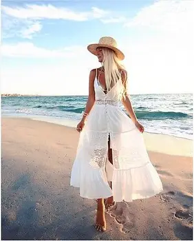 Naujas Mados Moterų Maxi Boho Suknelė Nėrinių Vasaros Paplūdimio Vakare Šalies Ilgas Sundress