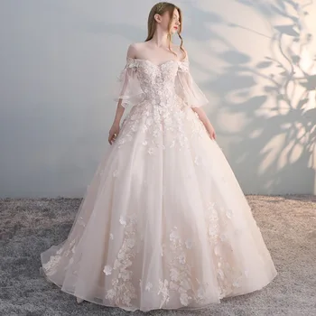 Naujas Quinceanera Suknelės 2021 Nėrinių Nuo Peties Kamuolys Suknelė Gėlių Moterų Nuotaka Ilgomis Rankovėmis Prom Dress