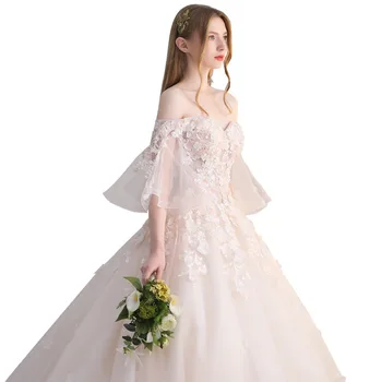 Naujas Quinceanera Suknelės 2021 Nėrinių Nuo Peties Kamuolys Suknelė Gėlių Moterų Nuotaka Ilgomis Rankovėmis Prom Dress