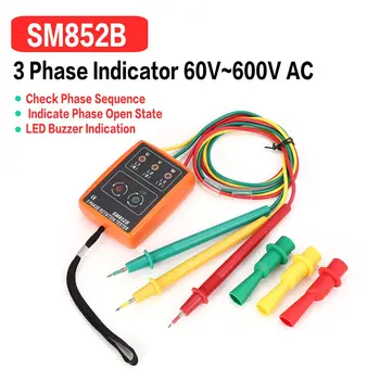 Naujas SM852B 3 Etapas Sukimosi Testeris, Skaitmeninis Fazės Indikatorius Detektorius LED garsinis signalas Fazių Seka Skaitiklio Įtampos Testeris 60V~600V AC