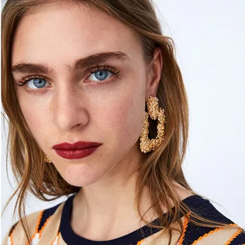 Naujas stilius paprastas auskarai su aukso spalvos lydinio ratu aikštė geometrinis kutas auskarai, retro Auskarai moterims, didmeninė