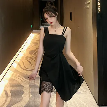 Nekilnojamojo kulka 2020 naujas mados dizaino ponios elegantiškas retro seksualus nereguliarus juoda dirželis suknelė temperamentas backless slim šalis suknelė