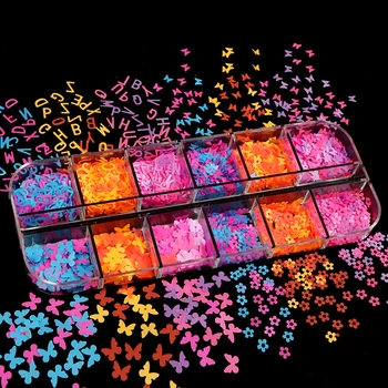 Neon Pavasario Drugelis Nagų Dailės Blizgučiai Blizgančiais Gėlės 3D Dribsnių Skiltelės Spangle Visų Nagų Dizainas, Manikiūras, Nagų Priedai